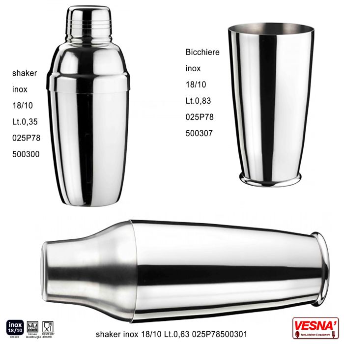 2 pezzi colore: argento accessorio da bar di alta qualità barmate Shaker per cocktail in acciaio inox 550 ml 